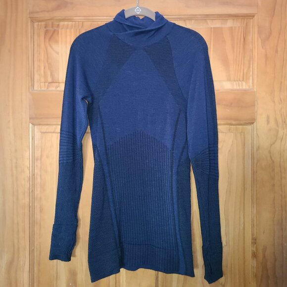Athleta Remarkawool Shawl Collar Long Sleeve Blue Patterned Top - Picture 1 of 8